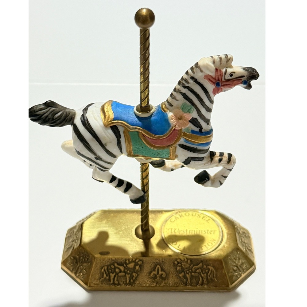 Westminster Collection Carousel Zebra Porcelain Figurine Brass Decor Vintage